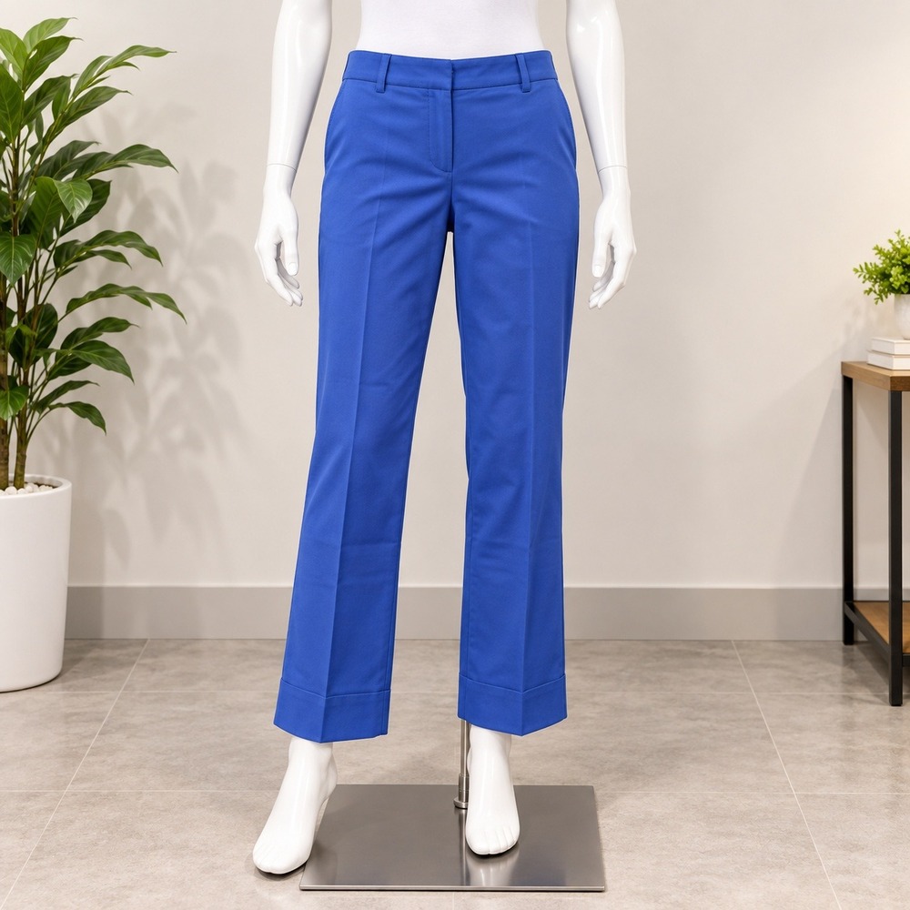 Express Editor Dress Pants Womens 8 Royal Blue Cuffed Straight Leg Trousers